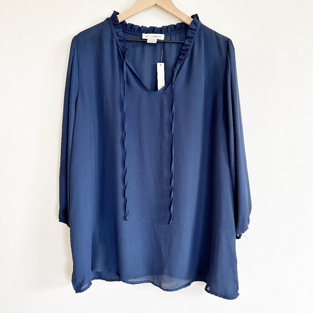 NWT Sweet Lindsey Shirt Tunic Top Blouse Popover 3/4 Sleeve